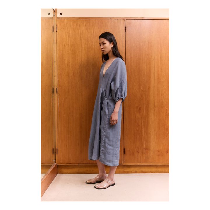 Deiji Studios Crease Bind Linen Dress Blue Smallable