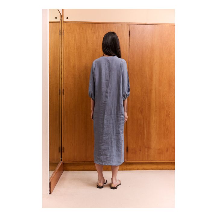 Deiji Studios Crease Bind Linen Dress Blue Smallable