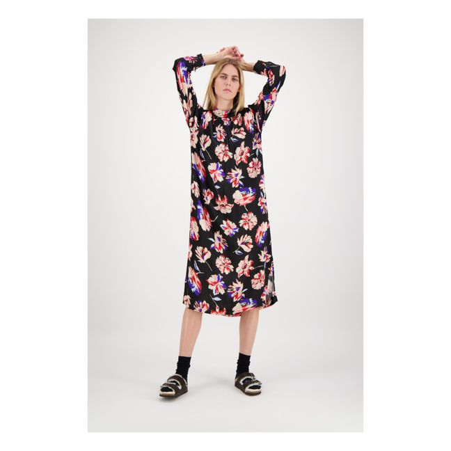 Maxivestido con estampado de satén Memphis | Negro