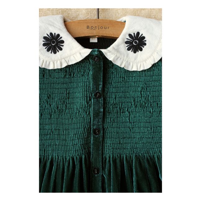 Kleid aus Samt mit besticktem Kragen - Weihnachtskollektion  | Grün