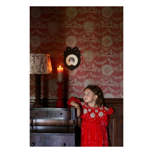 Robe Velours Col Brodé  - Collection Noël -  | Rouge