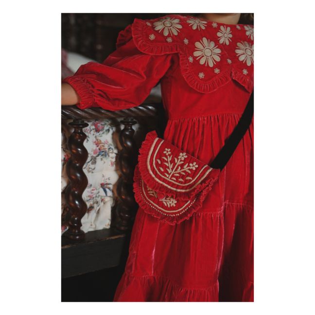 Kleid aus Samt mit besticktem Kragen - Weihnachtskollektion  | Rot