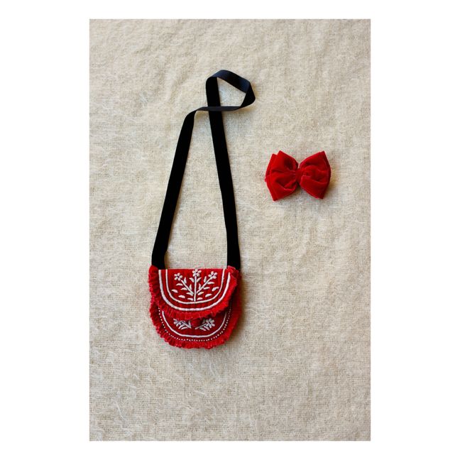 Tasche + Haarspange mit Samtschleife - Weihnachtskollektion -. | Rot
