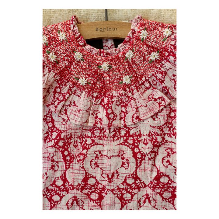 Bluse mit handgesmoktem Kragen - Weihnachtskollektion -. | Rot- Produktbild Nr. 3