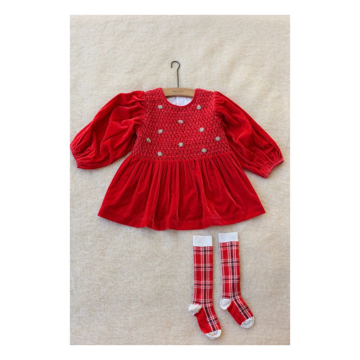 Handgesmoktes Samtkleid - Weihnachtskollektion  | Rot- Produktbild Nr. 0