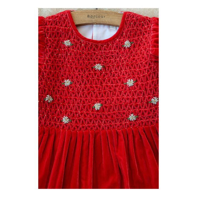 Robe Velours Smockée Main  - Collection Noël -  | Rouge