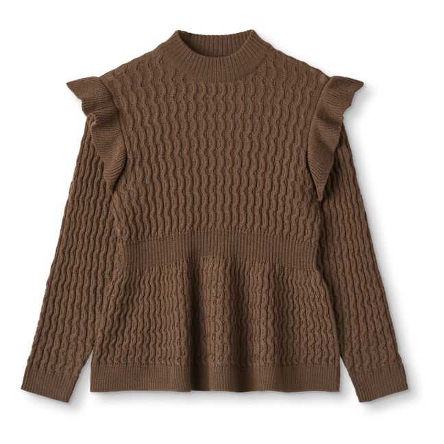 Pull Laine Mérinos à Volant Kiki | Chocolat