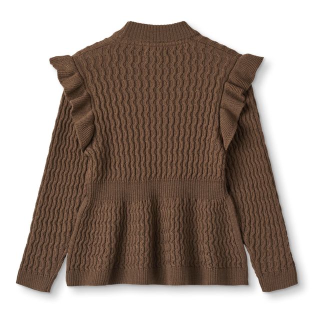 Pullover aus Merinowolle mit Volant Kiki | Schokoladenbraun