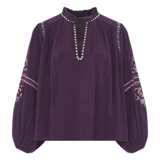 Blouse Manches Longues Brodée Gaze Coton Bio | Violet