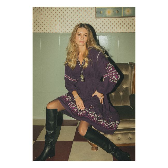 Robe Midi Brodée gaze de coton bio | Violet
