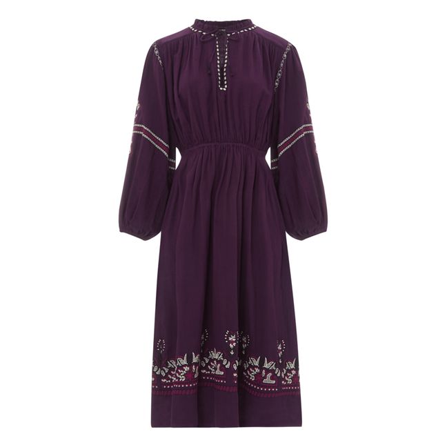 Robe Midi Brodée gaze de coton bio | Violet
