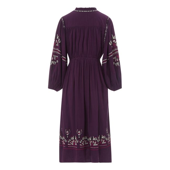 Robe Midi Brodée gaze de coton bio | Violet