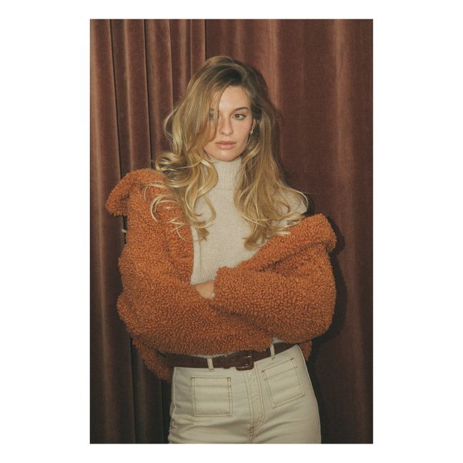 Blouson boutonné en sherpa boxy | Rouge brique
