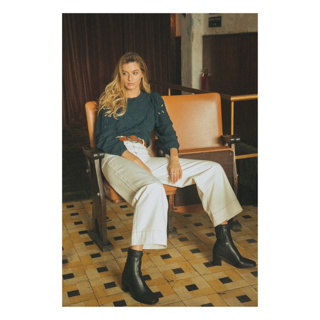 Organic cotton gauze embroidered blouse | Verde anatra