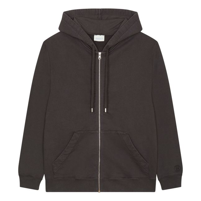 Felpa con cappuccio con zip in cotone biologico | Nero