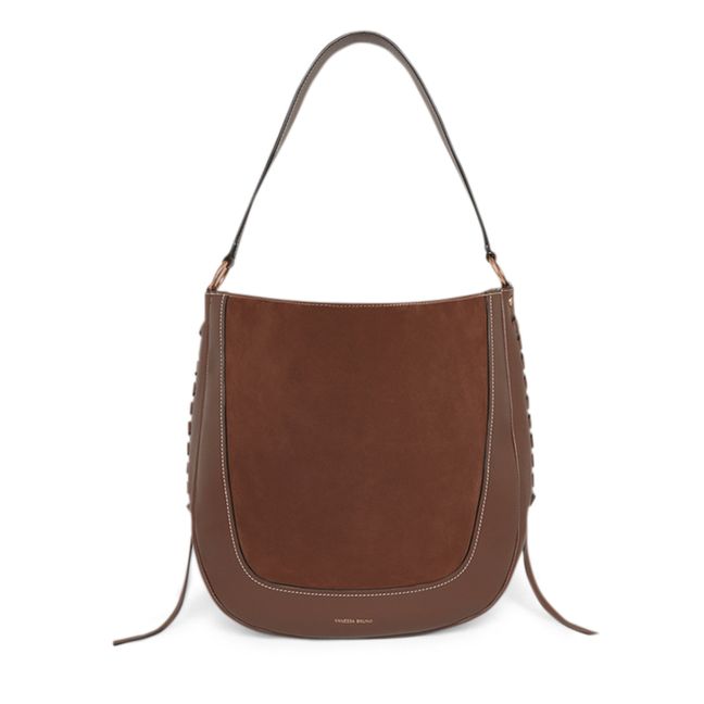 Bolso Hobo Piel lisa y ante | Castaño