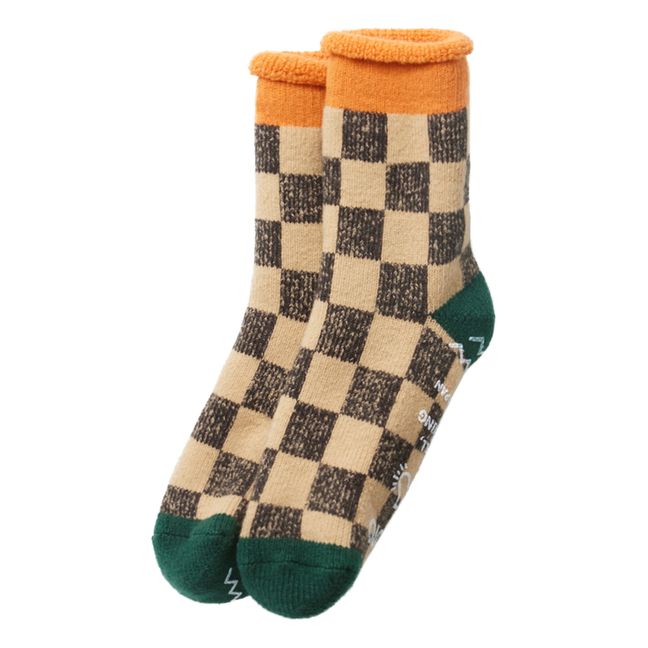 Chaussettes Pile Room "Checkerboard" Laine | Orange