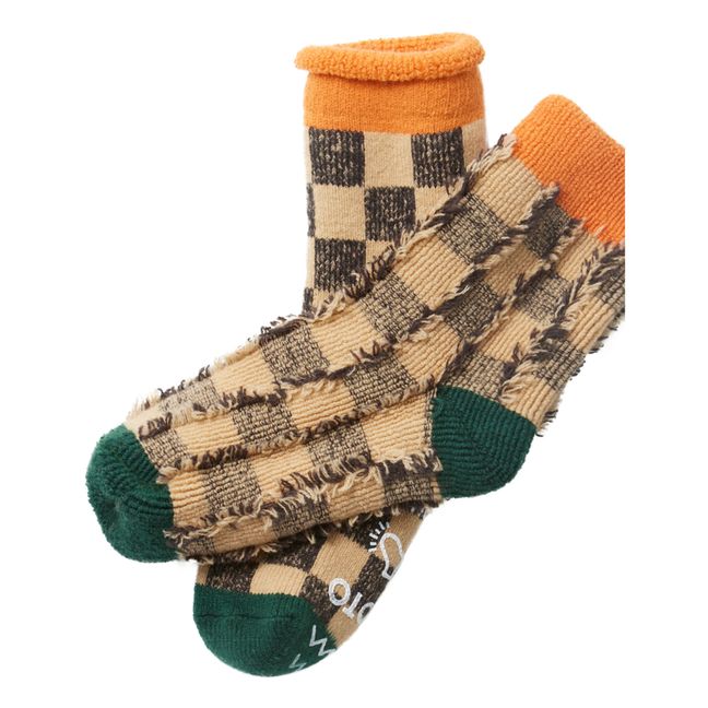 Chaussettes Pile Room "Checkerboard" Laine | Orange