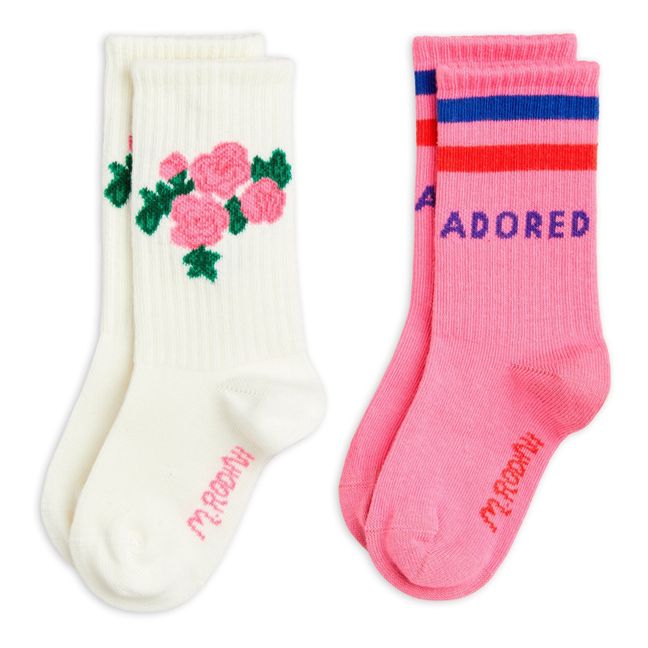 Set of 2 pairs of pink organic cotton socks | Pink