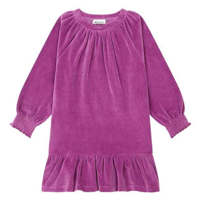Robe Courte à Volants Fille en Velours | Rose fuschia