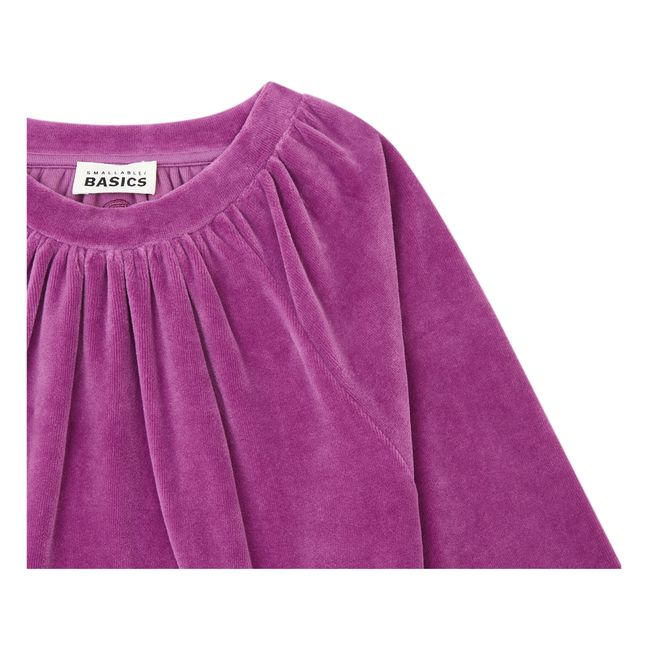 Robe Courte à Volants Fille en Velours | Rose fuschia