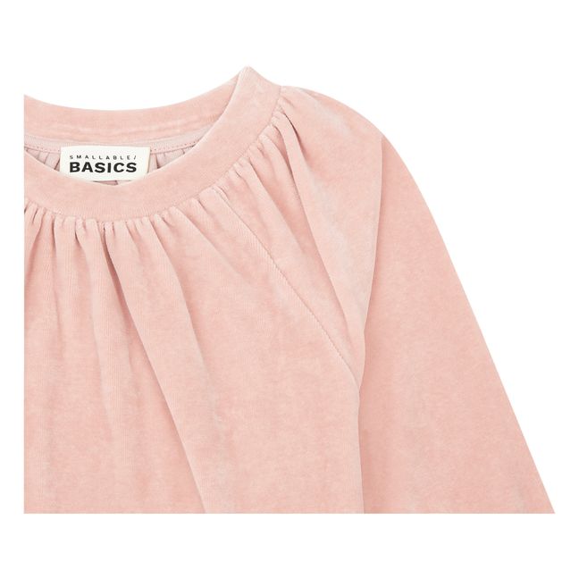 Sweat Col Rond en Velours | Rose poudré