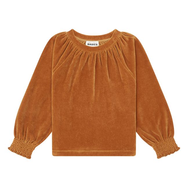 Sweat Col Rond en Velours | Noisette