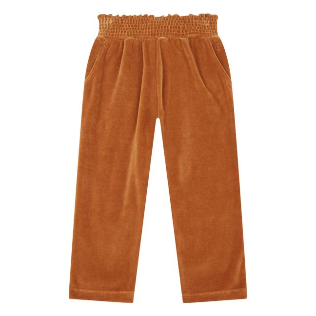 Pantaloni Carrotte Elasticizzati in Vita in Velluto | Nocciola
