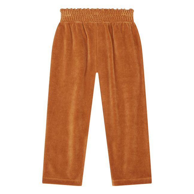 Pantalon Fille Carrotte Elastiqué à la Taille en Velours | Noisette