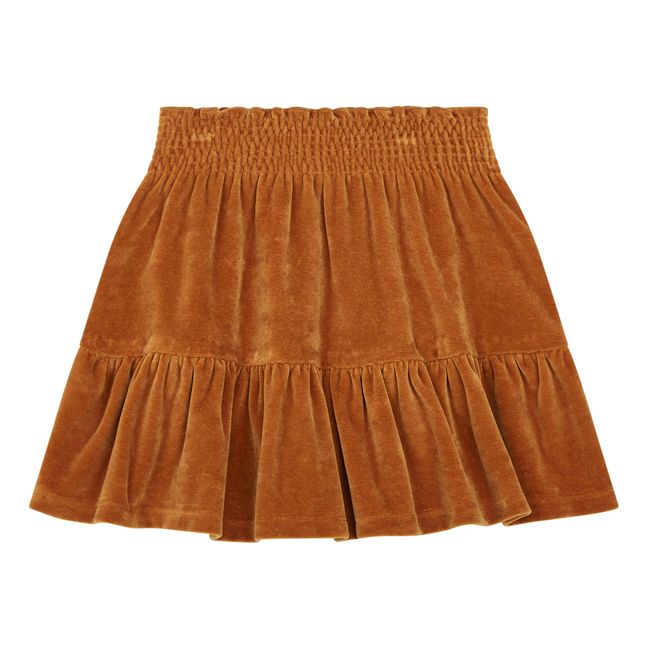Jupe Fille Courte Elastiquée à la Taille en Velours | Noisette