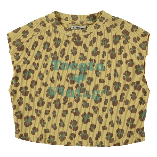 Leopard Ribbed Sleeveless T-Shirt | Yellow