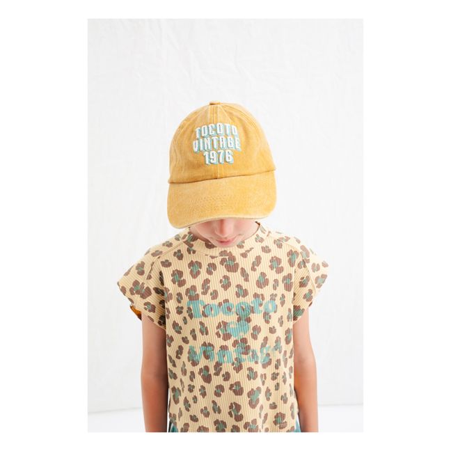 Camiseta sin mangas de canalé de leopardo | Amarillo