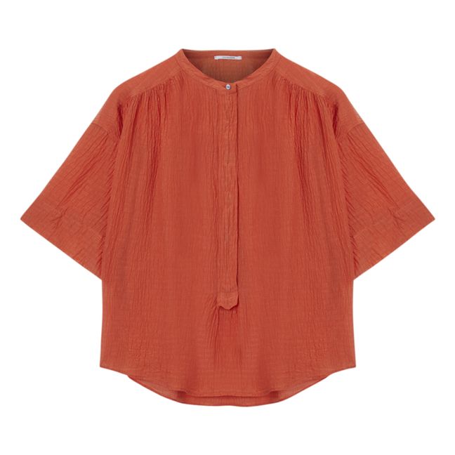 Blusa de algodón y seda | Naranja