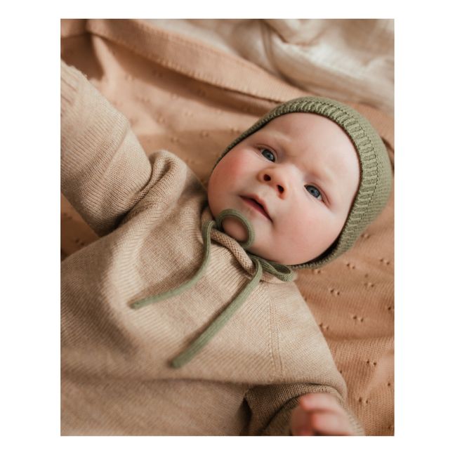Bonnet esprit turban bébé fille en maille imprimée - beige poudré, Bébé