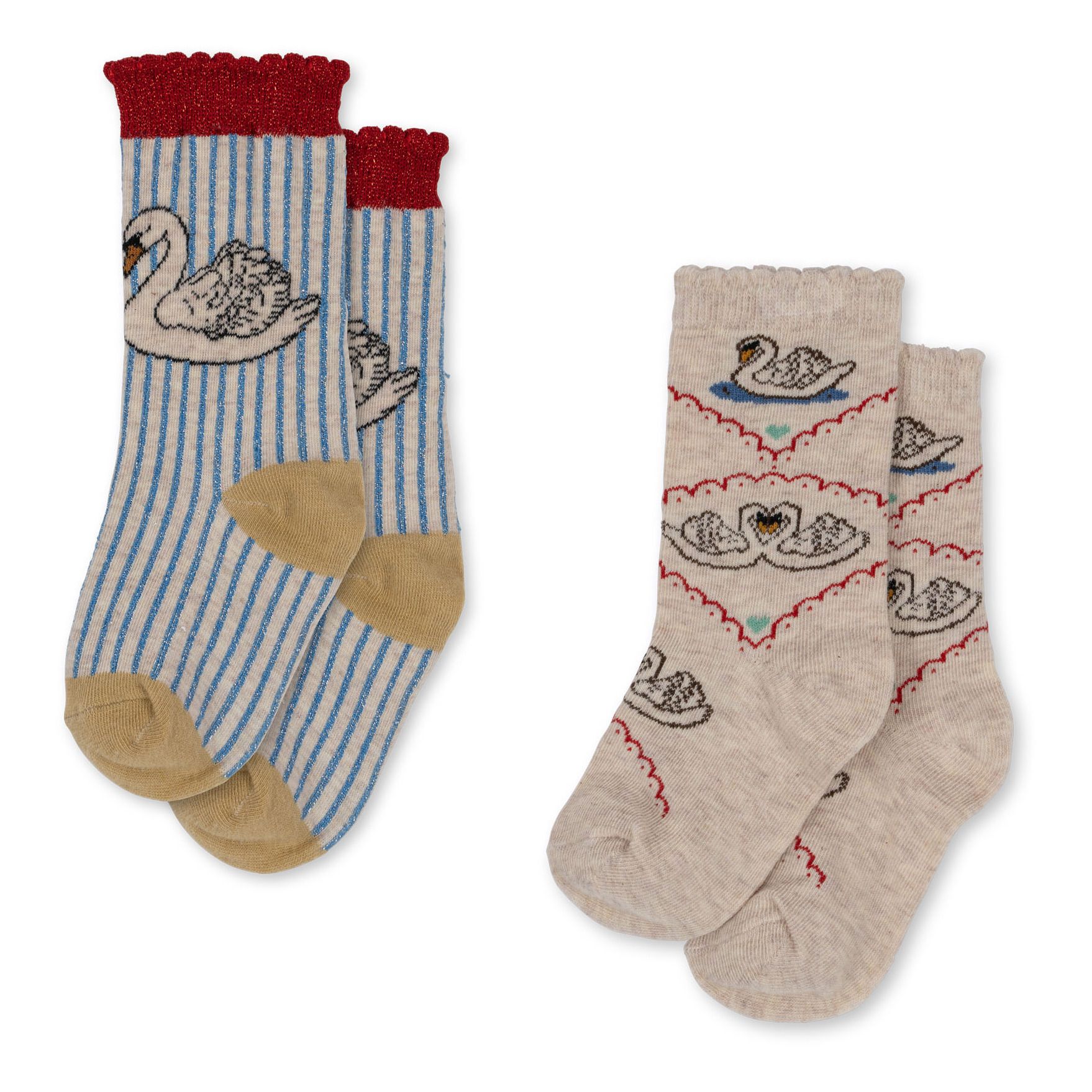 Lot de 2 paires de chaussettes antidérapantes - Blanc/beige