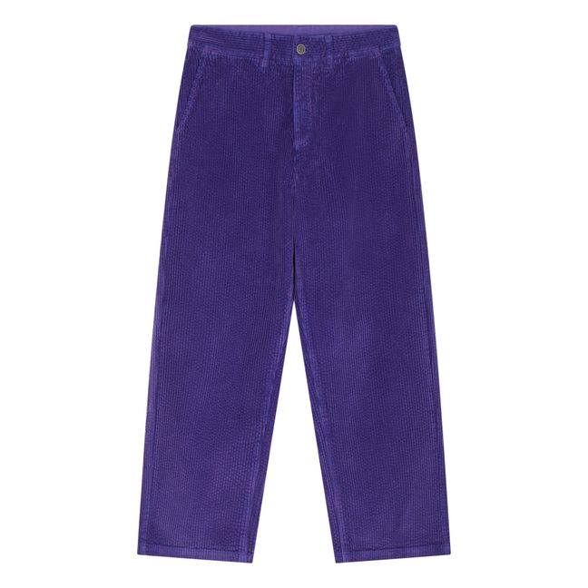 Pantalon Droit Elastiqué à la Taille en Velours Côtelé | Bleu indigo