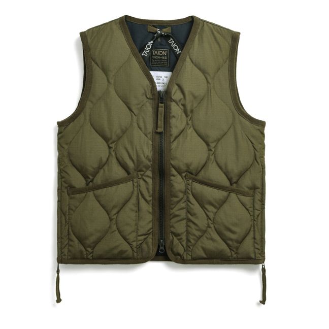 Military Sleeveless Quilted Zip Jacket | Olive green