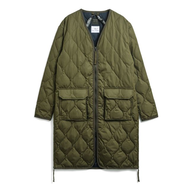 Military Unisex Lange Steppjacke mit Reißverschluss | Grünolive