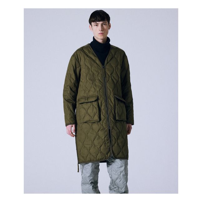Military Unisex Lange Steppjacke mit Reißverschluss | Grünolive