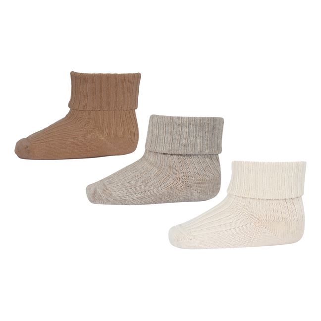 3er-Set Rib-Socken aus Baumwolle | Beige