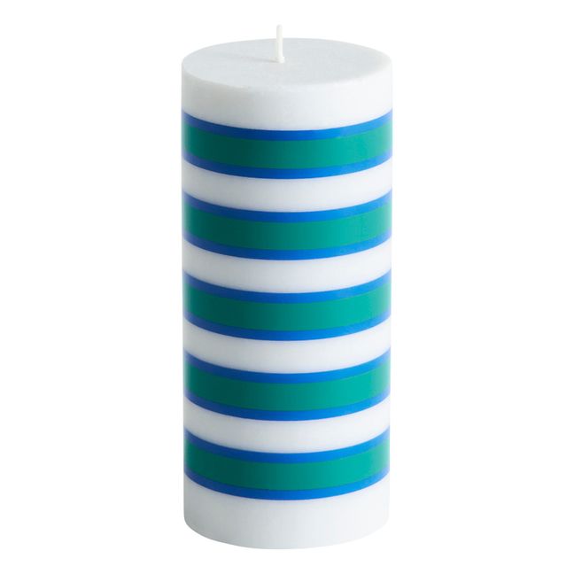 Column candle with stripes  | Blue