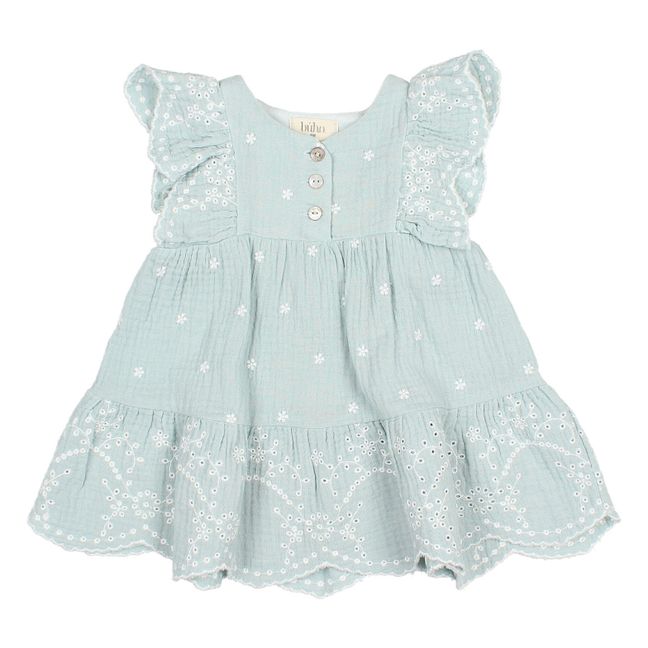 Embroidered Chiffon Baby Dress | Blue Green