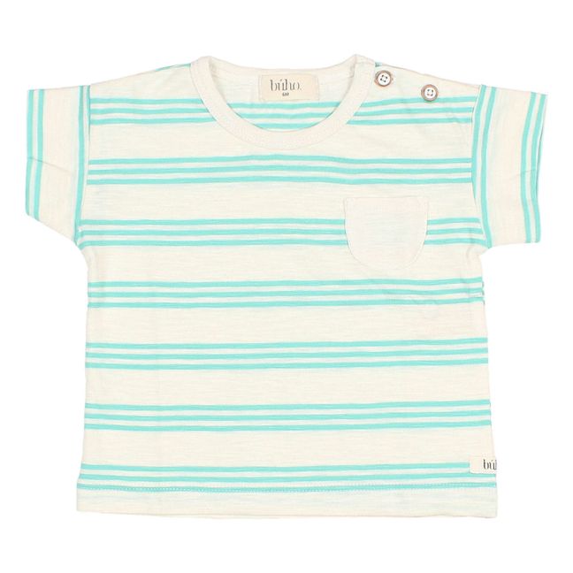 Camiseta a rayas de algodón flameado para bebé | Azul verde