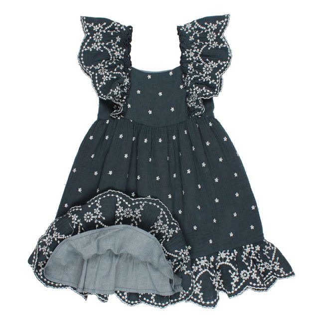 Embroidered Chiffon Dress | Midnight blue