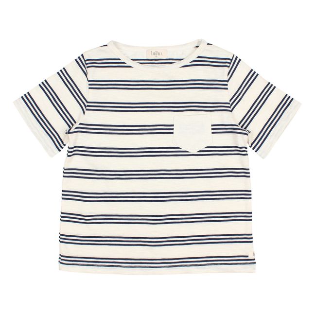 Flamed Cotton Striped T-shirt | Midnight blue