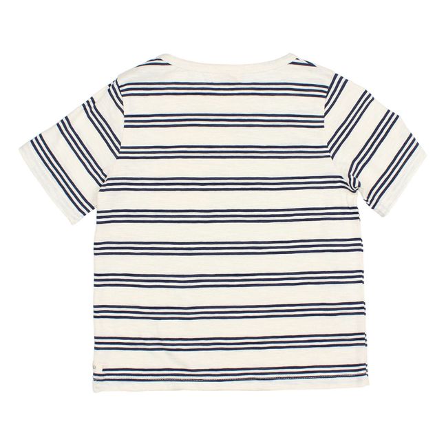 Flamed Cotton Striped T-shirt | Midnight blue