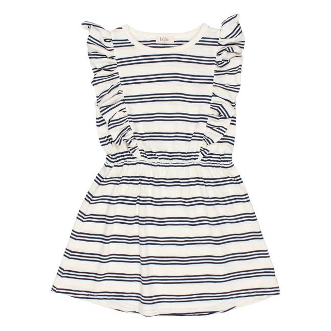 Flamed Cotton Striped Dress | Midnight blue