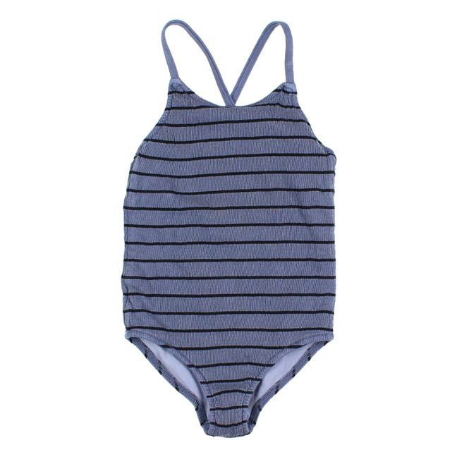 Seersucker 1-piece swimming costume | Blue