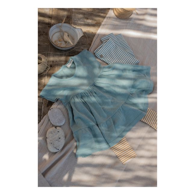 Antonella Flamed Cotton Dress | Blue Green