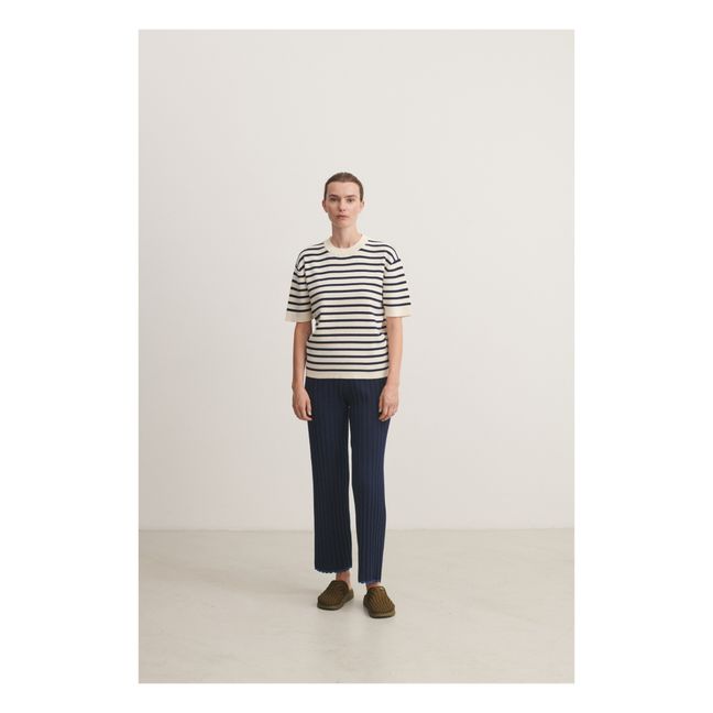 Gestreiftes T-Shirt - Damenkollektion | Marineblau - Ecrufarben